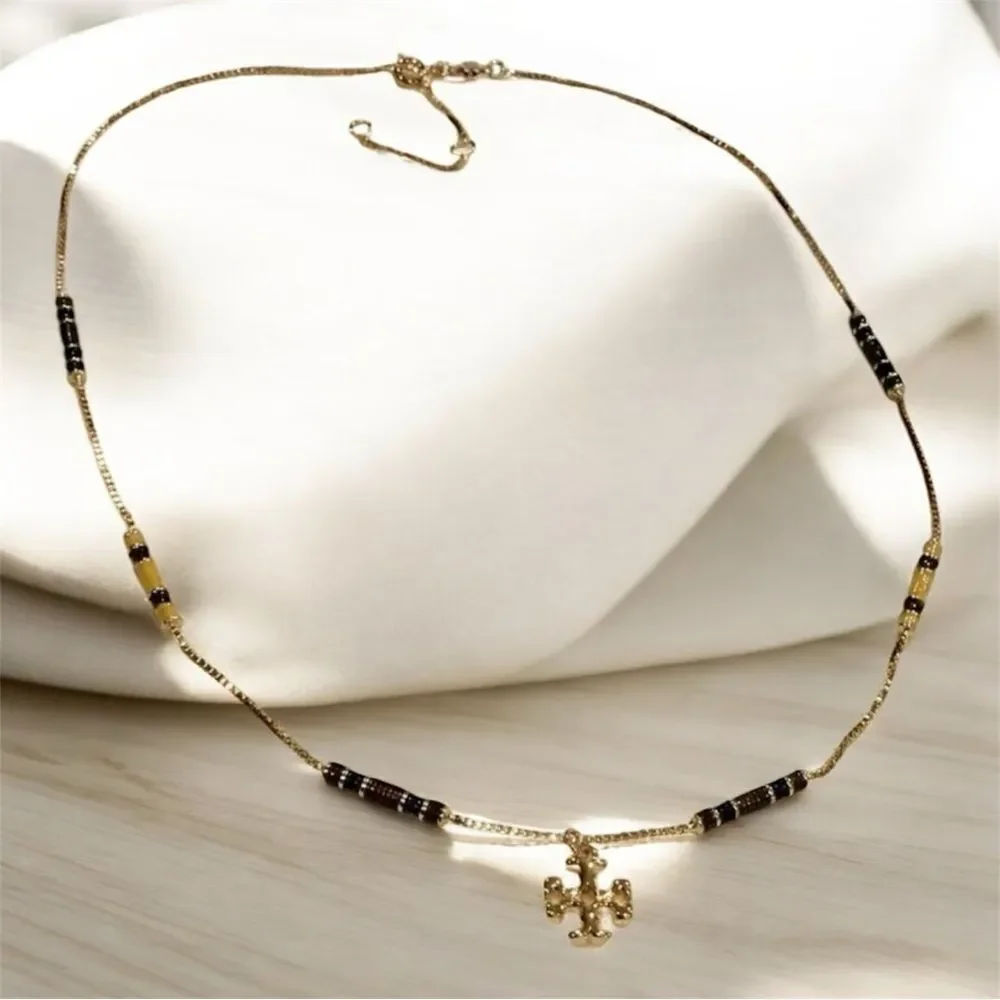 TORY BURCH 18k GOLD KIRA LOGO NECKLACE
